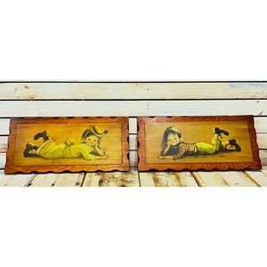 Vintage Dehnert Clown Kids Wall Plaques Wooden Mid Century Art Set Clowncore